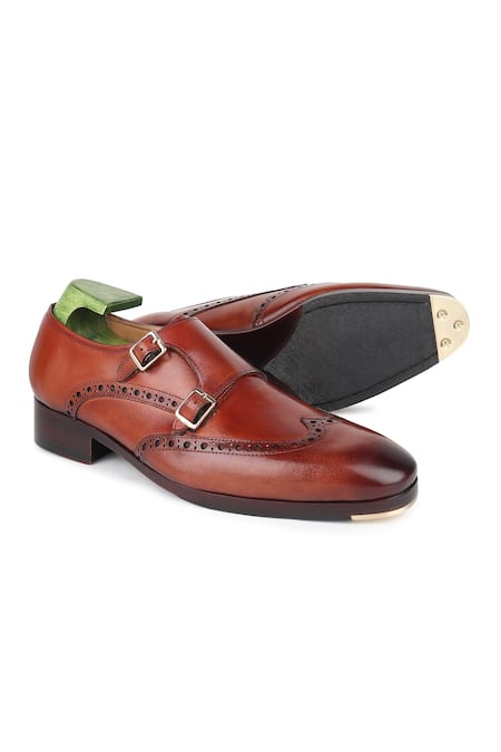 Shop_Fellmonger_Brown Mirror Glossed Patina Monk Strap Shoes 