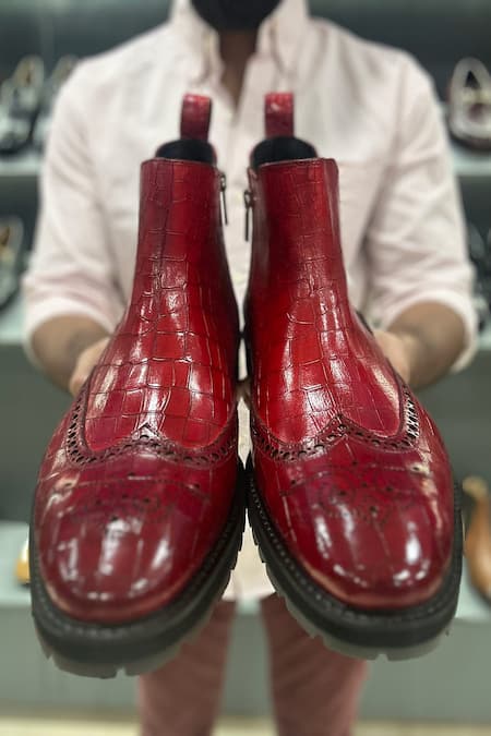 Fellmonger Mirror Glossed Patina Croco Chelsea Extra Light Boots 