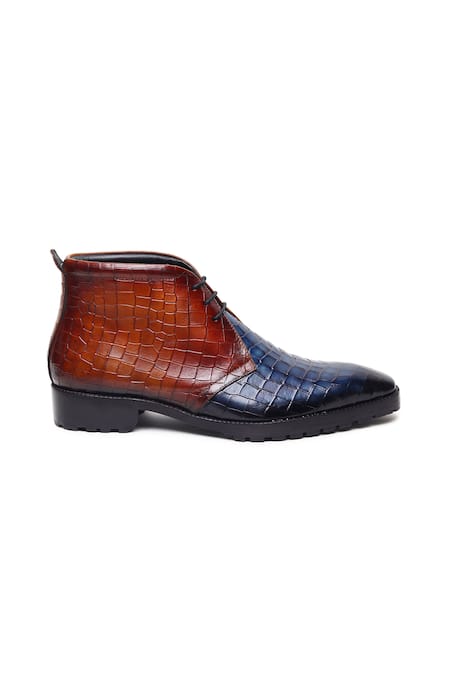 Buy_Fellmonger_Blue Textured Color Block Chukka Boots _Online_at_Aza_Fashions