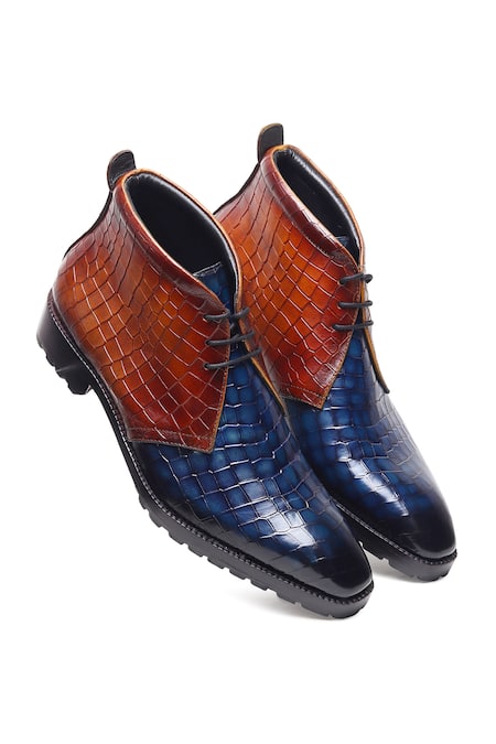 Shop_Fellmonger_Blue Textured Color Block Chukka Boots 