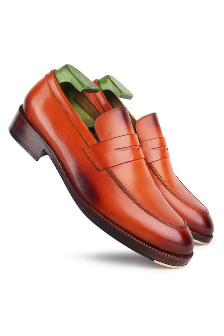 Fellmonger_Brown Mirror Glossed Penny Loafers _Online_at_Aza_Fashions
