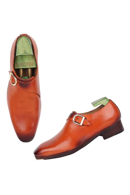 Buy_Fellmonger_Brown Mirror Glossed Monk Straps _Online_at_Aza_Fashions