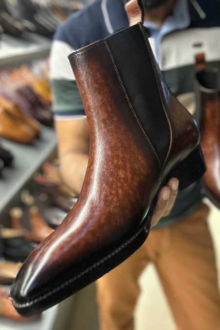 Buy_Fellmonger_Brown Mirror Glossed Chelsea Boots _Online_at_Aza_Fashions