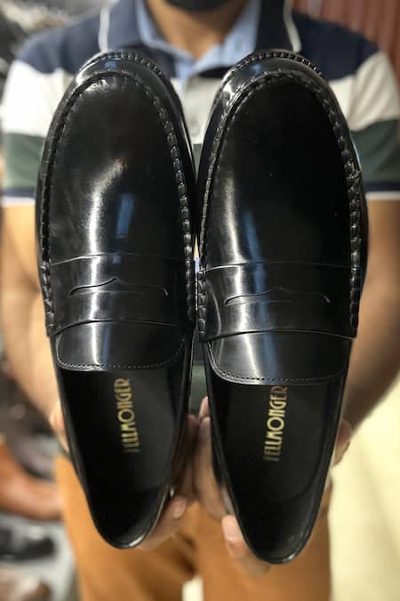 Shop_Fellmonger_Black Plain Leather Moccasins Loafers _Online_at_Aza_Fashions