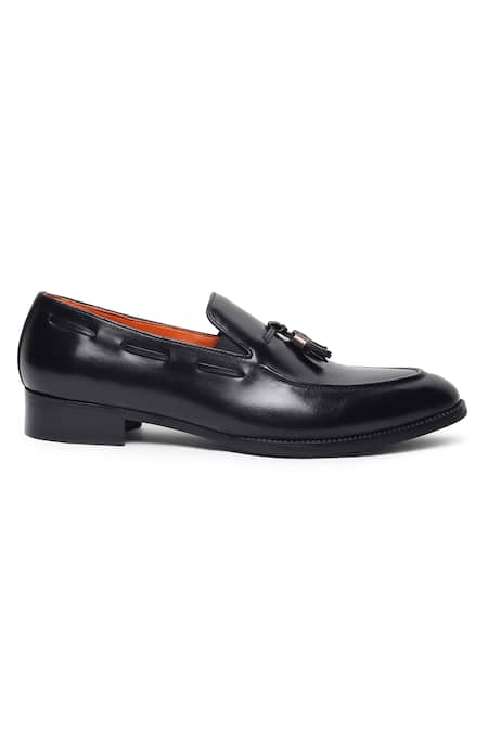 Fellmonger_Black Tassel Leather Loafers _Online_at_Aza_Fashions