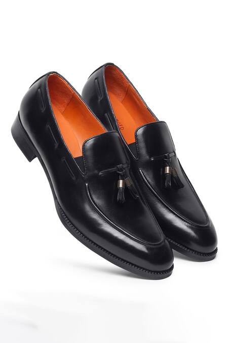 Fellmonger_Black Tassel Leather Loafers _at_Aza_Fashions