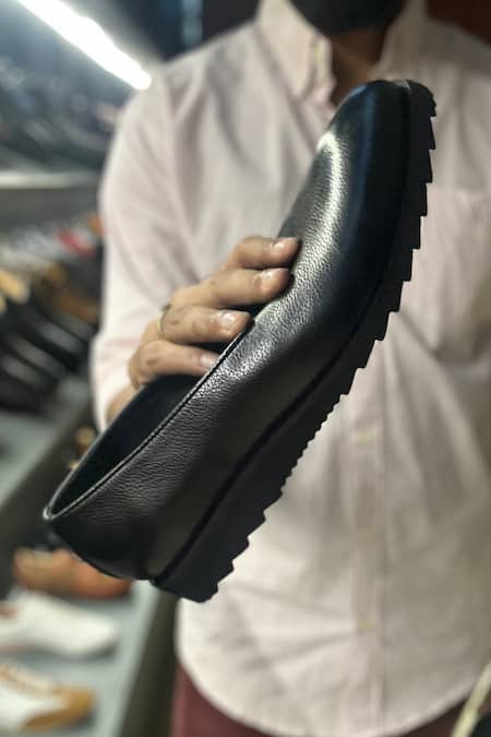 Shop_Fellmonger_Black Textured Leather Milled Loafers _Online_at_Aza_Fashions