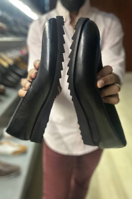 Fellmonger_Black Textured Leather Milled Loafers _at_Aza_Fashions