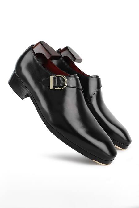 Buy_Fellmonger_Black Plain Leather Metal Toe Single Monk 