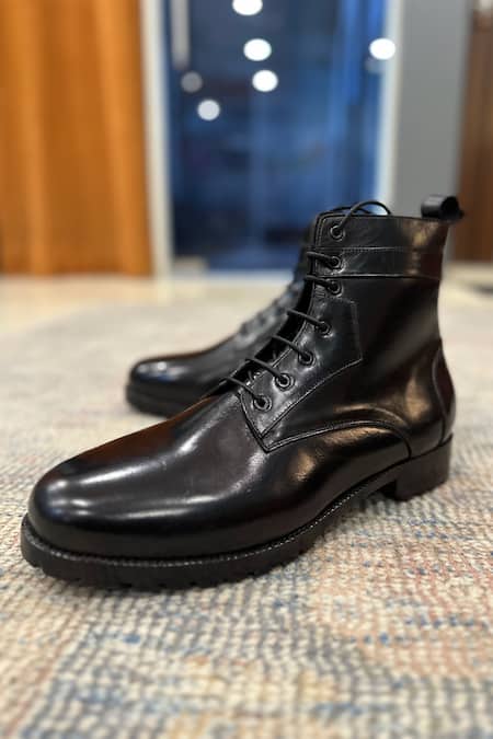 Shop Fellmonger Black Plain Leather Boots Online at Aza Fashions Shop_Fellmonger_Black Plain Leather Boots _Online_at_Aza_Fashions