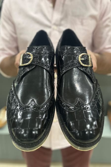 Fellmonger Leather Croco Textured Single Monk 