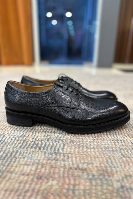 Buy_Fellmonger_Black Textured Leather Derby Shoes 