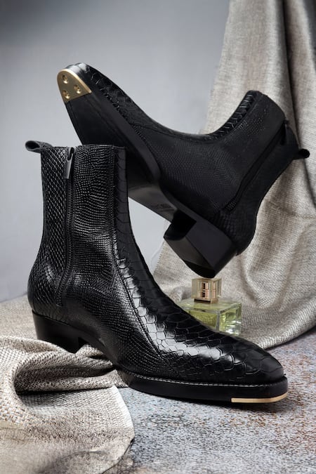 Fellmonger Leather Snake Print Boots 