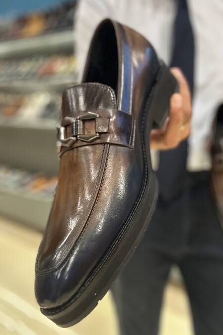 Buy_Fellmonger_Blue Embellished Leather Buckle Ombre Loafers _Online_at_Aza_Fashions