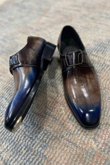 Buy Fellmonger Blue Plain Leather Ombre Derby Shoes Online at Aza Fashions Buy_Fellmonger_Blue Plain Leather Ombre Derby Shoes _Online_at_Aza_Fashions