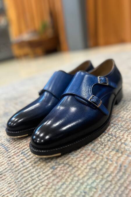 Shop_Fellmonger_Blue Patina Mirror Glossed Double Monk Strap _Online_at_Aza_Fashions