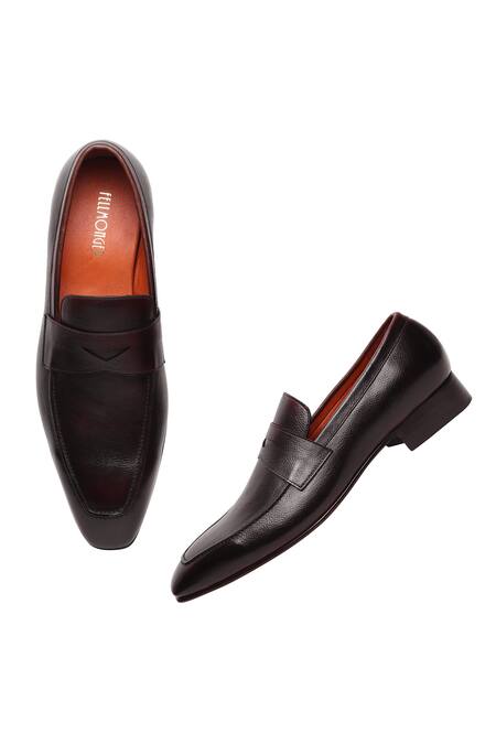 Buy Fellmonger Brown Milled Glossed Penny Loafers Online at Aza Fashions Buy_Fellmonger_Brown Milled Glossed Penny Loafers _Online_at_Aza_Fashions