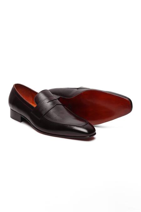 Shop_Fellmonger_Brown Milled Glossed Penny Loafers _Online_at_Aza_Fashions
