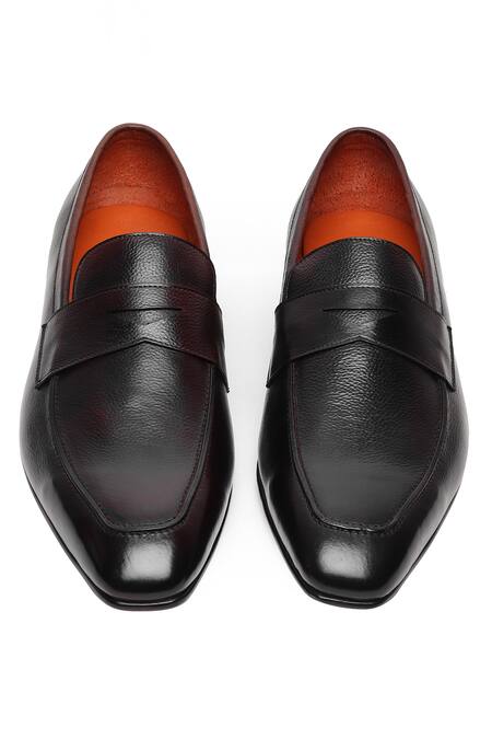 Fellmonger_Brown Milled Glossed Penny Loafers _at_Aza_Fashions