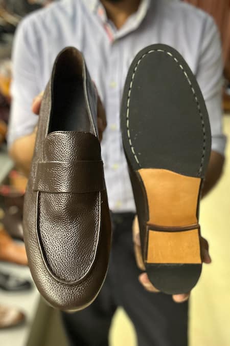 Shop_FELLMONGER_Brown Plain Loafers _Online_at_Aza_Fashions