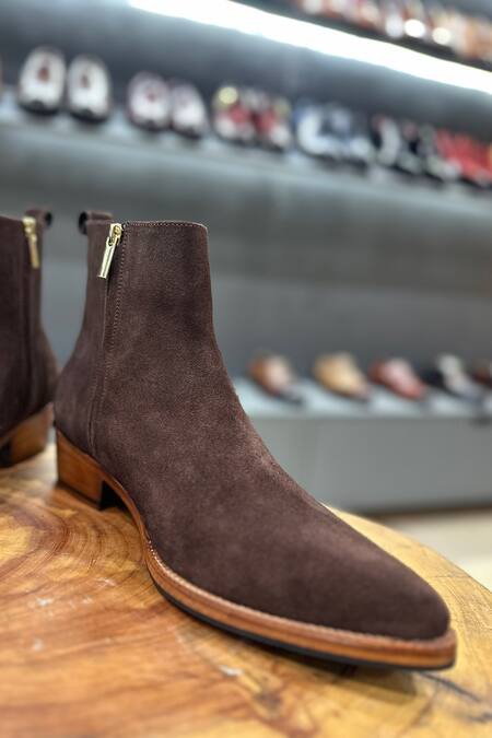 Fellmonger_Brown Classic Cowboy Zip Boots _at_Aza_Fashions