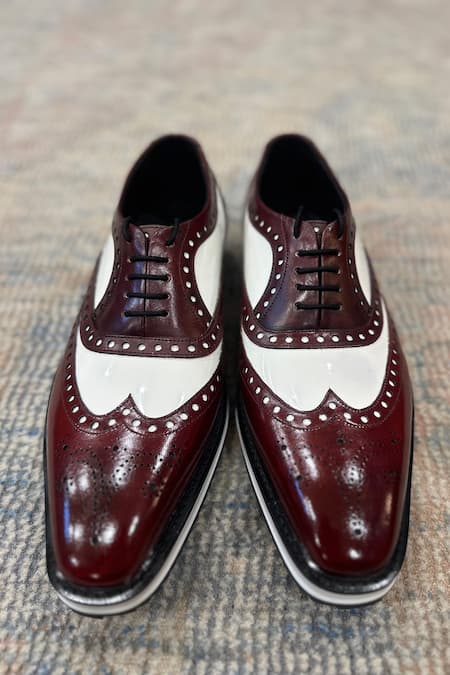 Shop_Fellmonger_Burgundy Brogue Pattern Oxfords _at_Aza_Fashions