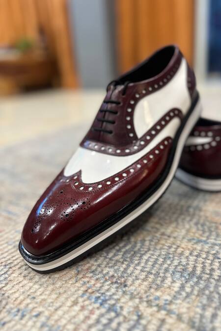 Fellmonger_Burgundy Brogue Pattern Oxfords _Online_at_Aza_Fashions