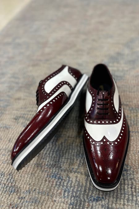 Buy_Fellmonger_Burgundy Brogue Pattern Oxfords _Online_at_Aza_Fashions