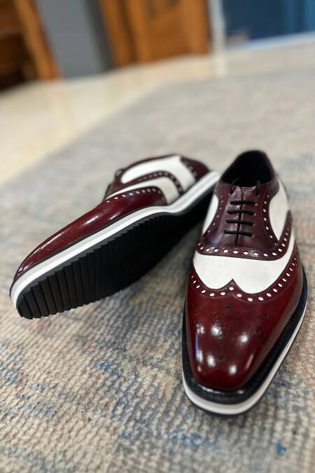 Shop_Fellmonger_Burgundy Brogue Pattern Oxfords _Online_at_Aza_Fashions