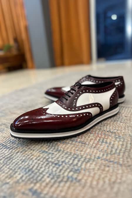 Fellmonger_Burgundy Brogue Pattern Oxfords _at_Aza_Fashions