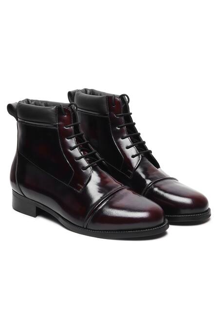 Fellmonger_Burgundy Brushed Captoe Puffy Boots _Online_at_Aza_Fashions