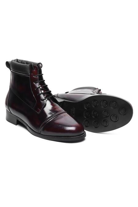Shop_Fellmonger_Burgundy Brushed Captoe Puffy Boots _Online_at_Aza_Fashions