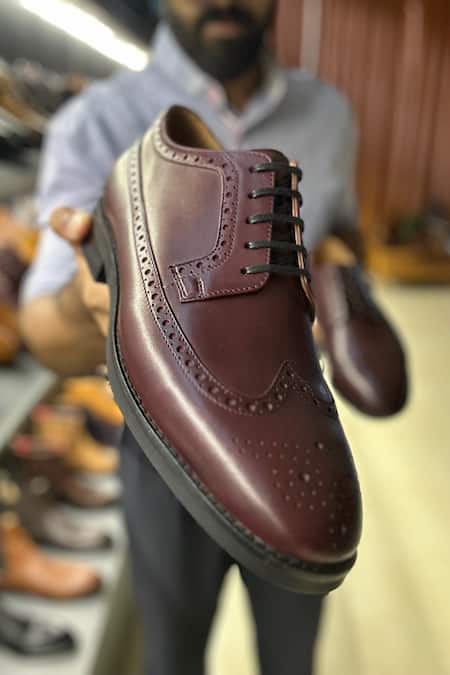 Buy_Fellmonger_Burgundy Longwing Brogue Pattern Derby Shoes _Online_at_Aza_Fashions