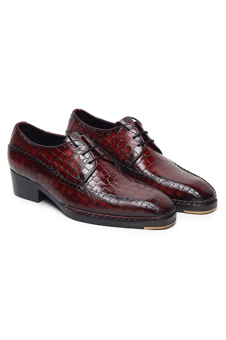 Fellmonger_Burgundy Mirror Glossed Patina Norwegian Derby Shoes _Online_at_Aza_Fashions