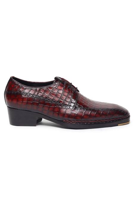 Buy_Fellmonger_Burgundy Mirror Glossed Patina Norwegian Derby Shoes _Online_at_Aza_Fashions