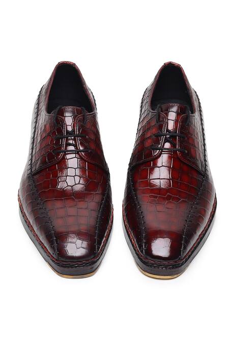 Shop_Fellmonger_Burgundy Mirror Glossed Patina Norwegian Derby Shoes _Online_at_Aza_Fashions
