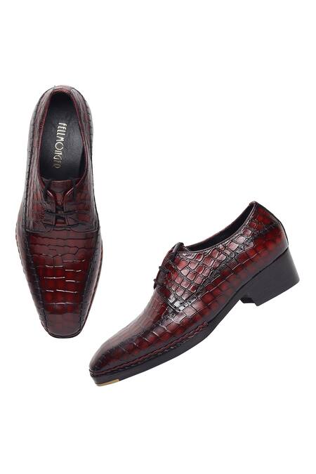 Fellmonger_Burgundy Mirror Glossed Patina Norwegian Derby Shoes _at_Aza_Fashions