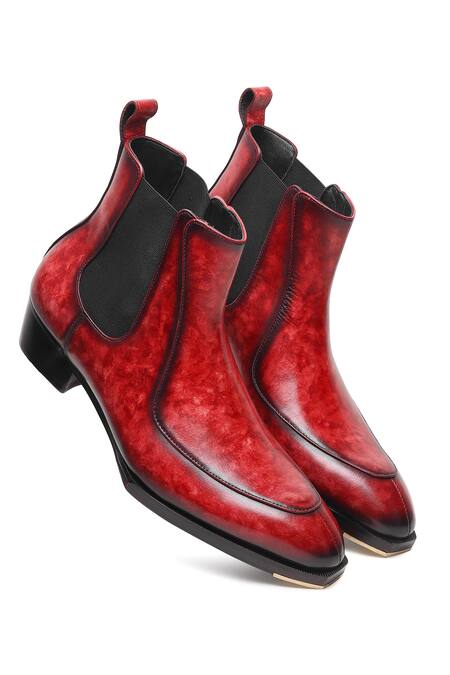 Fellmonger_Burgundy Mirror Glossed Marble Patina Chelsea Boots _Online_at_Aza_Fashions