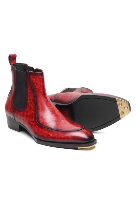 Shop_Fellmonger_Burgundy Mirror Glossed Marble Patina Chelsea Boots _Online_at_Aza_Fashions