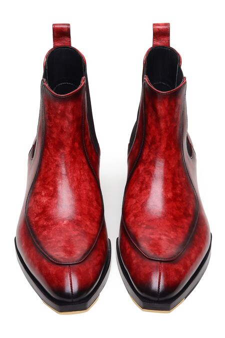 Buy_Fellmonger_Burgundy Mirror Glossed Marble Patina Chelsea Boots 