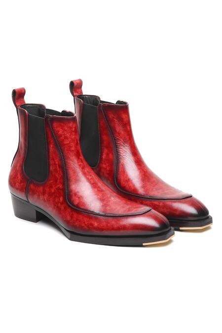 Shop_Fellmonger_Burgundy Mirror Glossed Marble Patina Chelsea Boots 