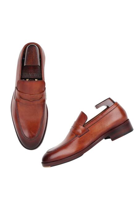 Buy_Fellmonger_Brown Mirror Glossed Penny Loafers _Online_at_Aza_Fashions
