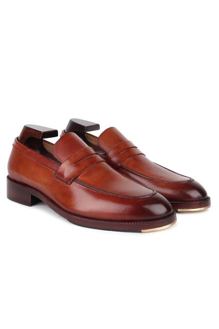 Shop_Fellmonger_Brown Mirror Glossed Penny Loafers _Online_at_Aza_Fashions