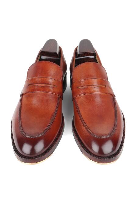 Fellmonger_Brown Mirror Glossed Penny Loafers _at_Aza_Fashions