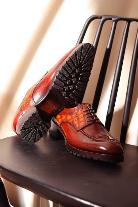 Fellmonger Croco Textured Pattern Derby Shoes 