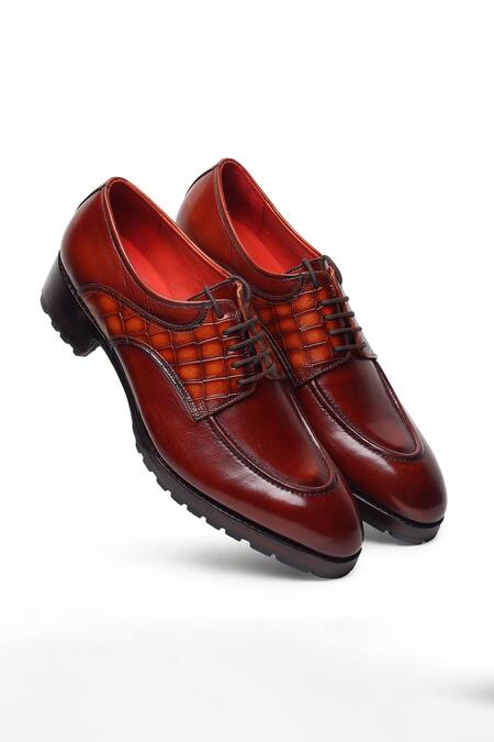 Buy_Fellmonger_Brown Croco Textured Pattern Derby Shoes 