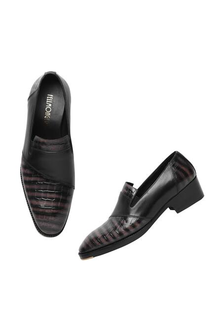 Shop_Fellmonger_Grey Croco Textured Pattern Loafers _Online_at_Aza_Fashions