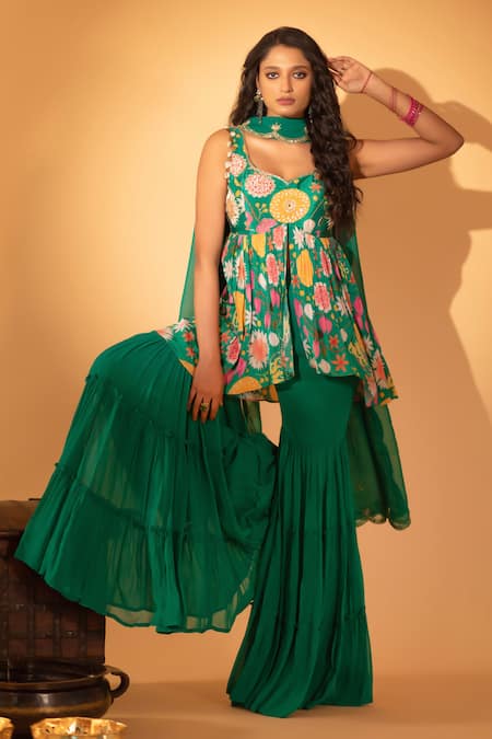 SSHILPA SAMRIYA Floral Print Peplum Tunic Sharara Set 