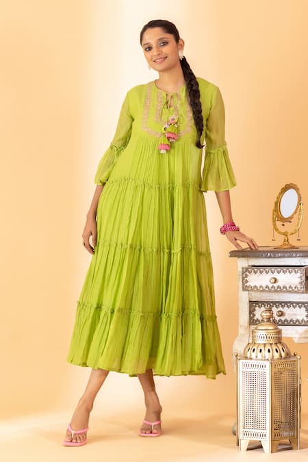 SSHILPA SAMRIYA Floral Embroidered Yoke Dress 