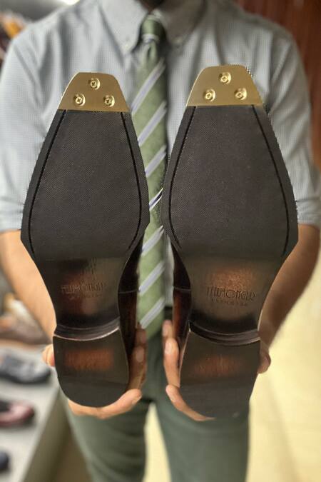 Shop_Fellmonger_Brown Mirror Glossed Marble Patina Boots _Online_at_Aza_Fashions